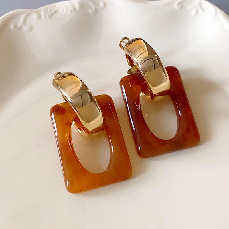Maillard coffee color geometric earrings 2025 light luxury high-end temperament stud earrings niche retro style earrings