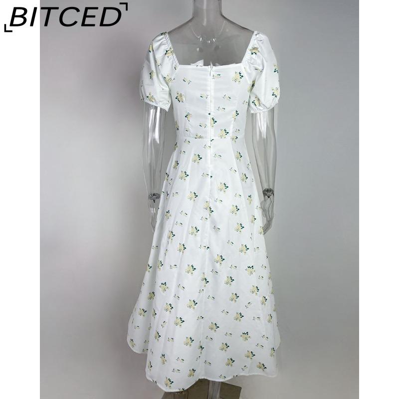 BITCED Women's Dress: Elegant Floral Print Split-Hem Fashionable Resort Strapless Dress