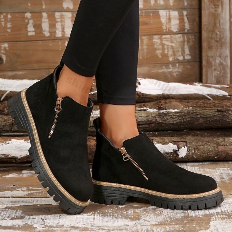 Autumn New Retro Design Casual Zipper Short Boots for Women Comfortable Versatile Non Slip Fashion Thick Soled Ankle Boots