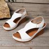 Summer New Large Size Sandals Women's Sewing Line Breathable Velcro Hollowed Wedge Sandals Women