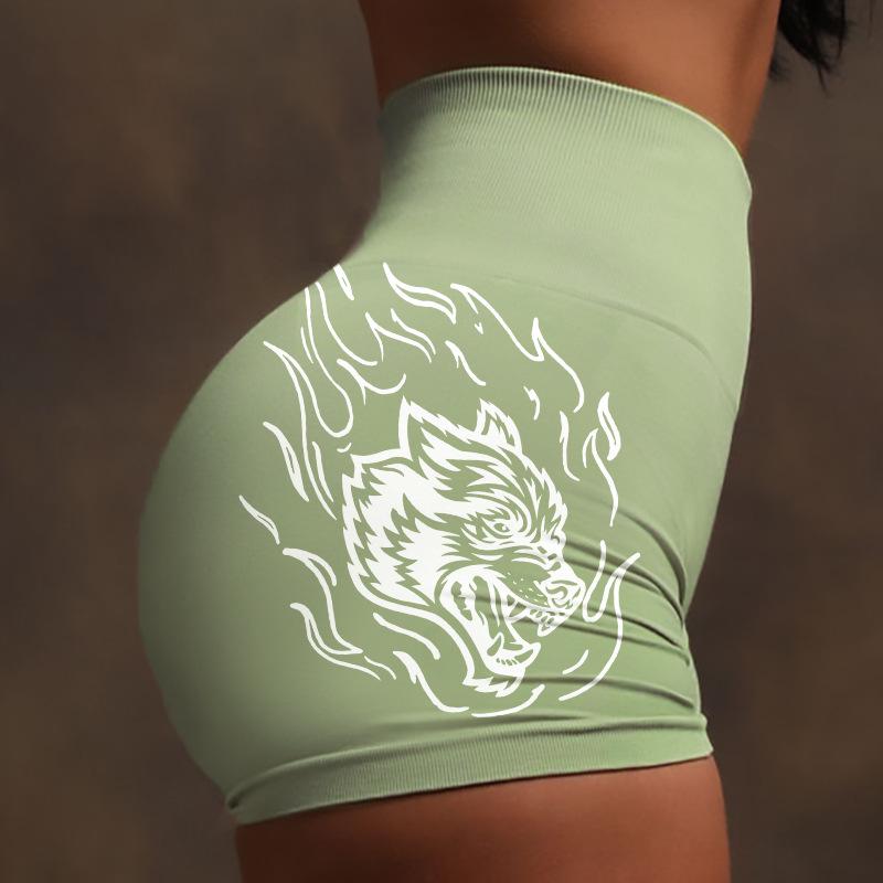 Skladem Dámské bezešvé šortky na jógu s vysokým pasem Darcsport s designem vlčí hlavy