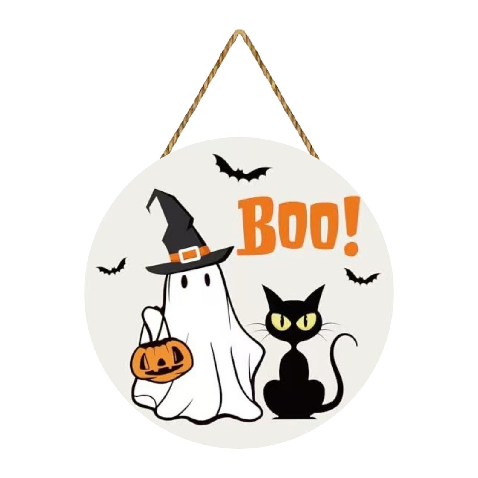 

Halloween Door Decoration Halloween Wreath Cute Pumpkin Hanging Welcome Sign Wooden Home Decoration One Size