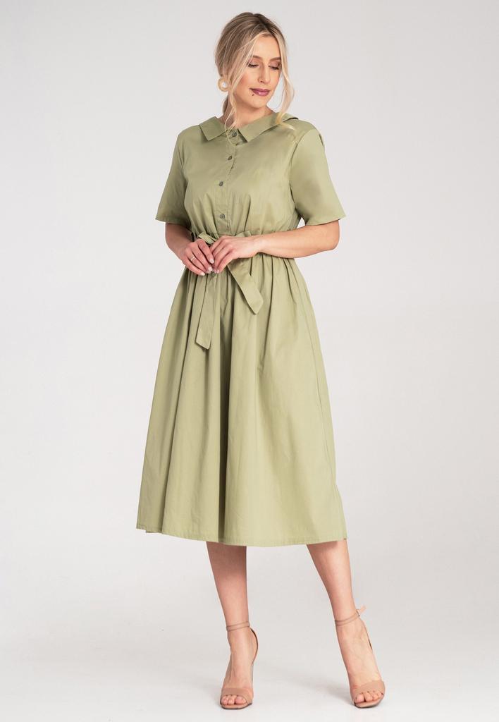 Szmizjerka Damska Midi - Sukienka Koszulowa Midi - Zielona Sukienka M1178 R. S/M