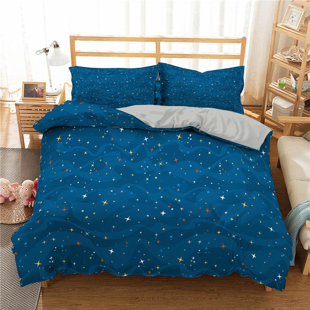 Star Single Double Twin Queen Bedding Set 2/3Pcs Night Sky Bed Cover Kid Duvet Cover Set Dark Blue Galaxy Bedclothes