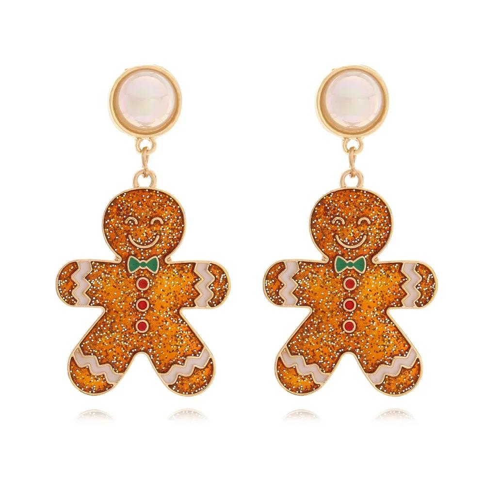 Metal Christmas Cookies Geometric Dangle Earrings for Women New Trend Simple Design Jewelry Christmas Party Accessories