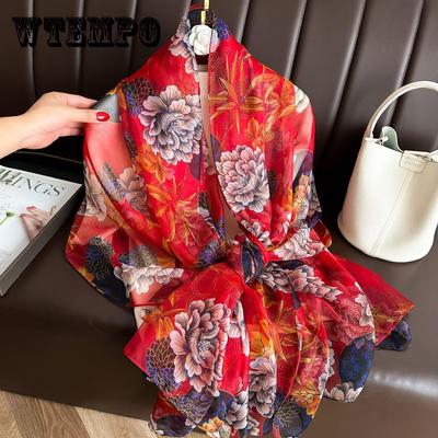 High Quality Female Pretty Scarf Sunscreen Shawl Seaside Beach Flower Design Georgette Thin Silk Scarf Women Scarves