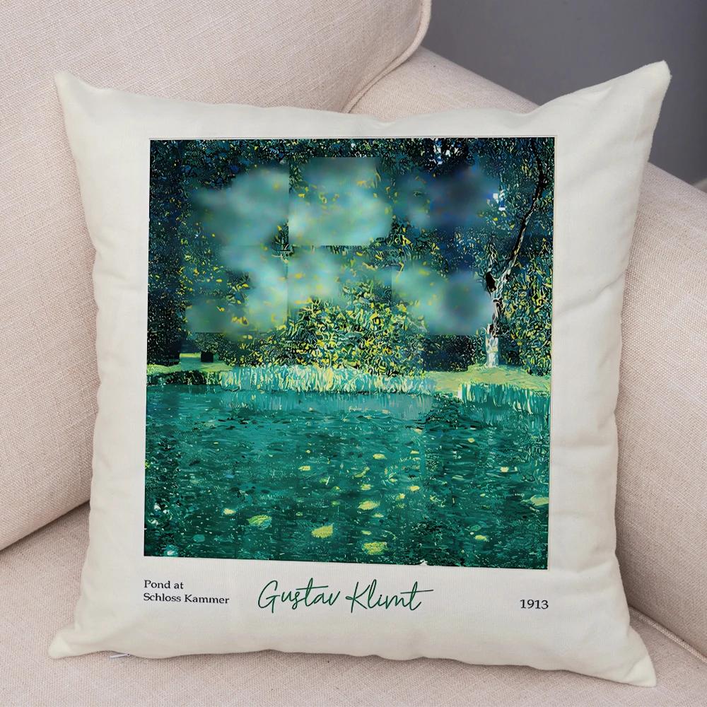 

Чехол для подушки Gustav Klimt Green Flower Garden Flora с двусторонним декором и скандинавским принтом, плюшевая наволочка для дивана и дома 45x45cm