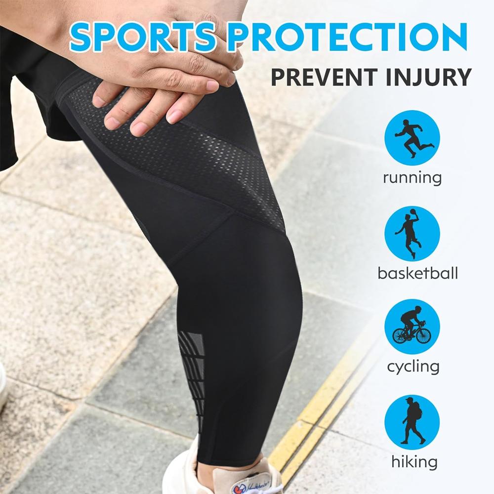 1 Pair Sports Compression Knee Sleeves - Full Leg Compression Sleeve For Men And Women, Uv Leg Sleeves - Cycling Leg Warmers