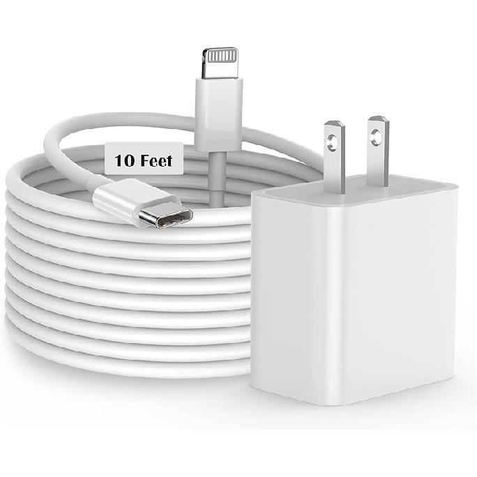 10FT iPhone Fast Charger,3Pack Extra Long[Apple MFi Certified]iPhone Charger Fast Charging Quick 10Foot USB C to Lightning Cable Cord Adapter Block C-L 10FT