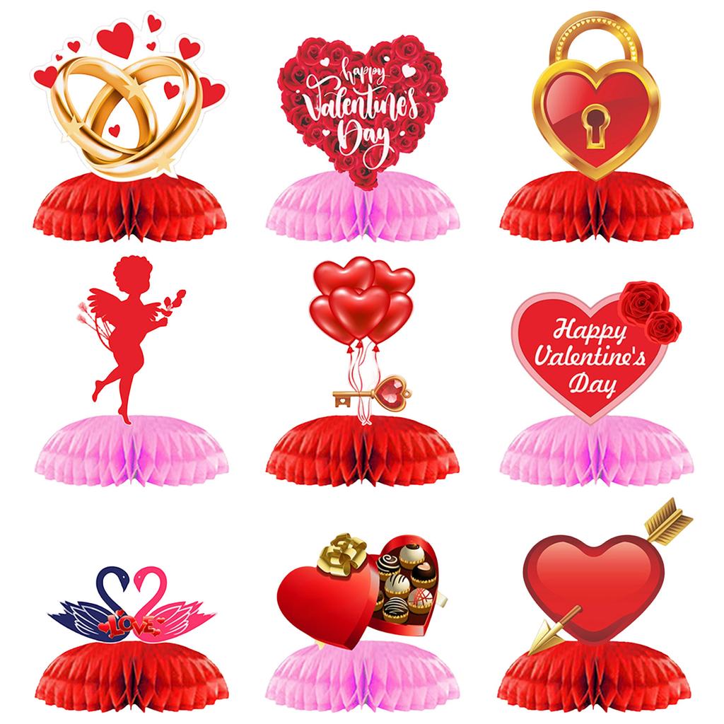 9pc Valentine's Day Honeycomb Center Decoration Set , Table Decorations Suitable For Lovers, Wedding Parties