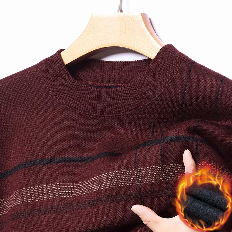 Gestreifter Winterpullover für Herren mit Fleecefutter - Rundhalsausschnitt, Dick & Warm, Gestrickte Basis