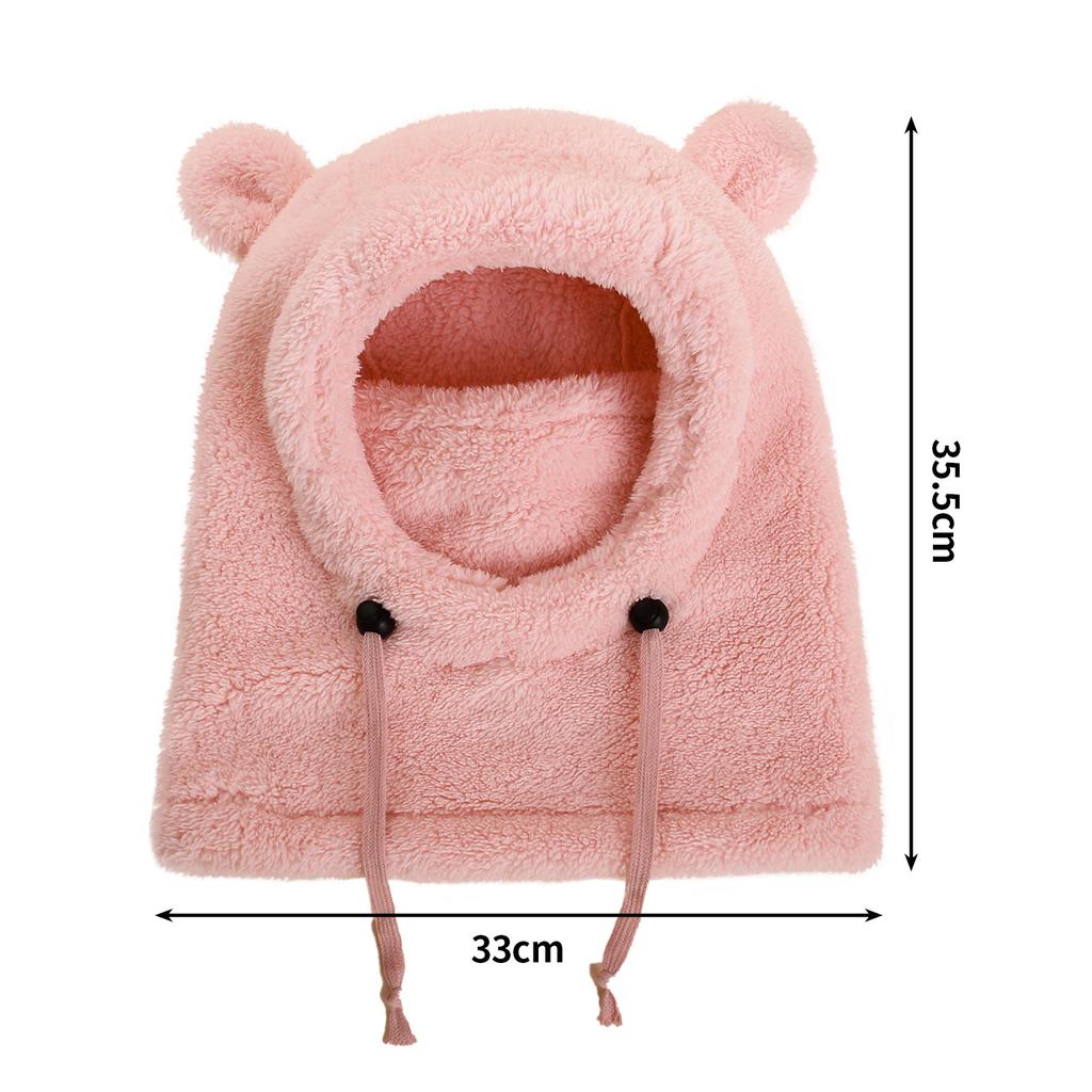 Kids Thermal Hat with Face Cover Animal Ear Flap Winter Warm Balaclava Style Integrated Neck Warmer Windproof Cold Weather Hood for Children