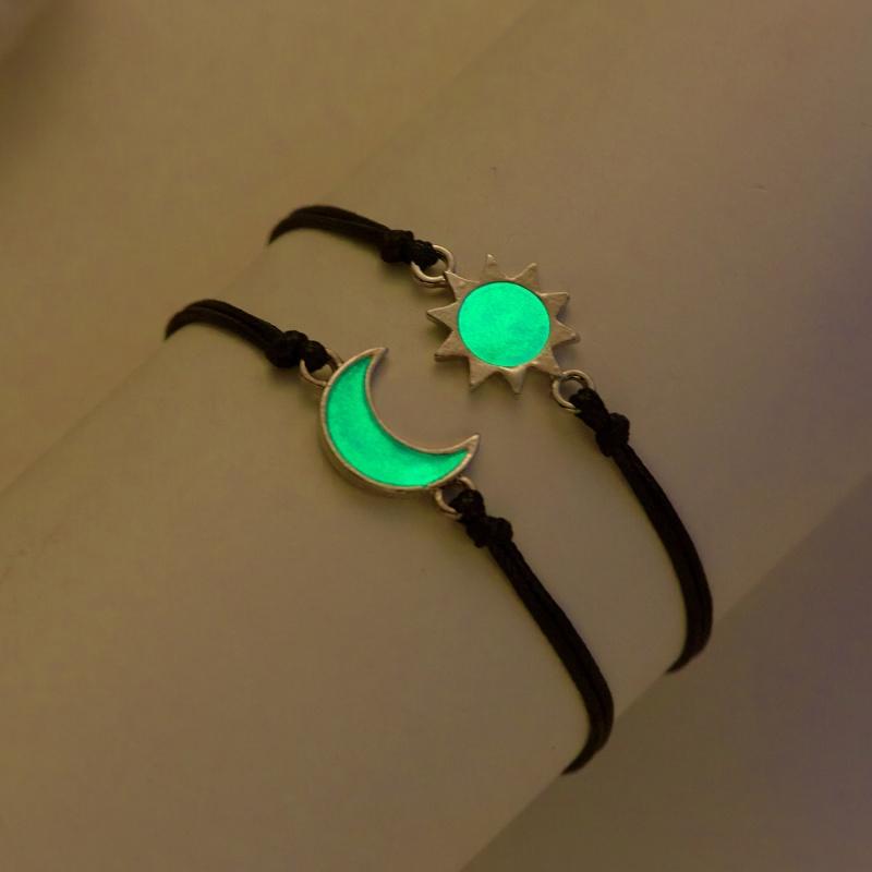 2 PCS Couples Bracelet for Women Lover Luminous Sun Moon Star Hand-woven Rope Bracelets Charm Friendship Girlfriend Jewelry Gift