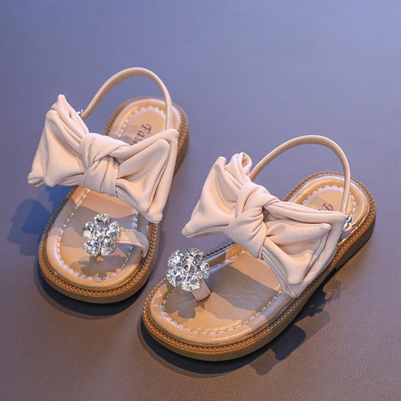 Girls' Bowknot Open-Toe Sandals2026New Summer Rhinestone Heart Princess Sandals for Older Girls and Little Girls