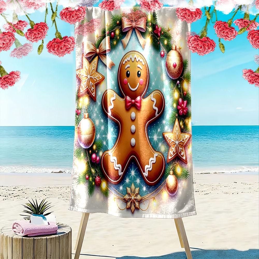 Gingerbread festive charm Print beach towel, quick drying, suitable for travel, outdoor sports, jogging, the beach and swimming, gift