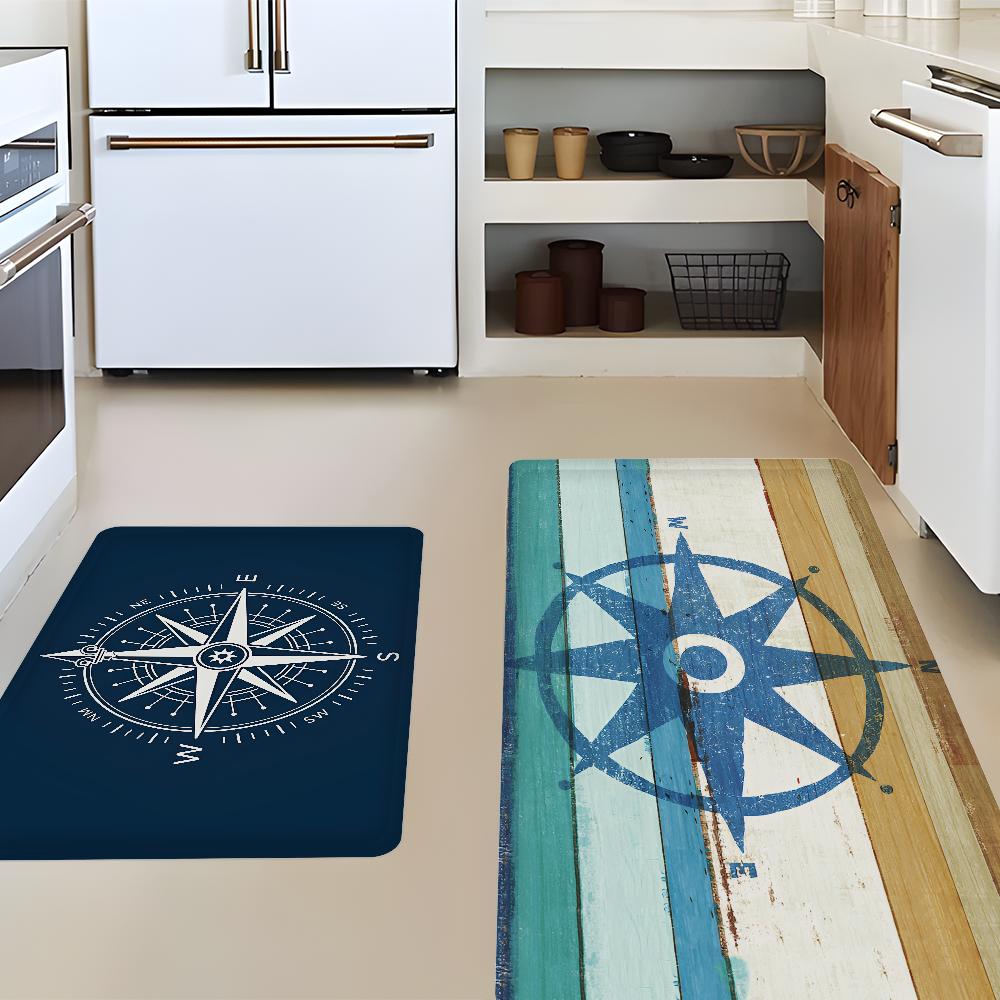 Nautischer Kompass Flur Teppich Waschbar Rutschfest Wohnzimmer Sofa Stühle Bereichsmatte Küche Fußmatte Bereichsteppich