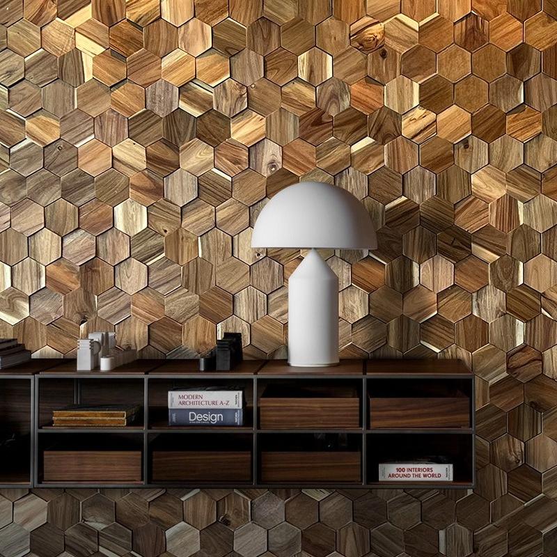 Creative Hexagonal Bevel Three-dimensional Mosaic Wooden Block Background Wall Decoration Bar Café Shop Wall Hanging Decoration