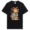 Summer New Men Japanese Samurai Cat Graphic T Shirt Fashion Casual Personality Cool T-shirt Print Cotton Tees Tops