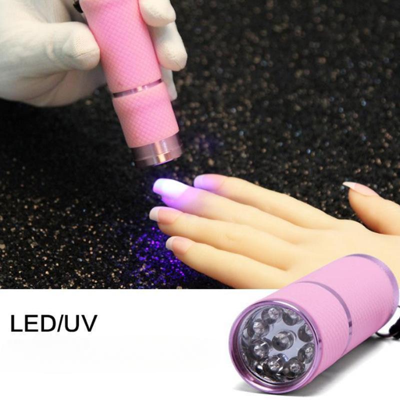 9LED Mini Portable Waterproof Purple Dry Battery Nail Torch UV Flashlight