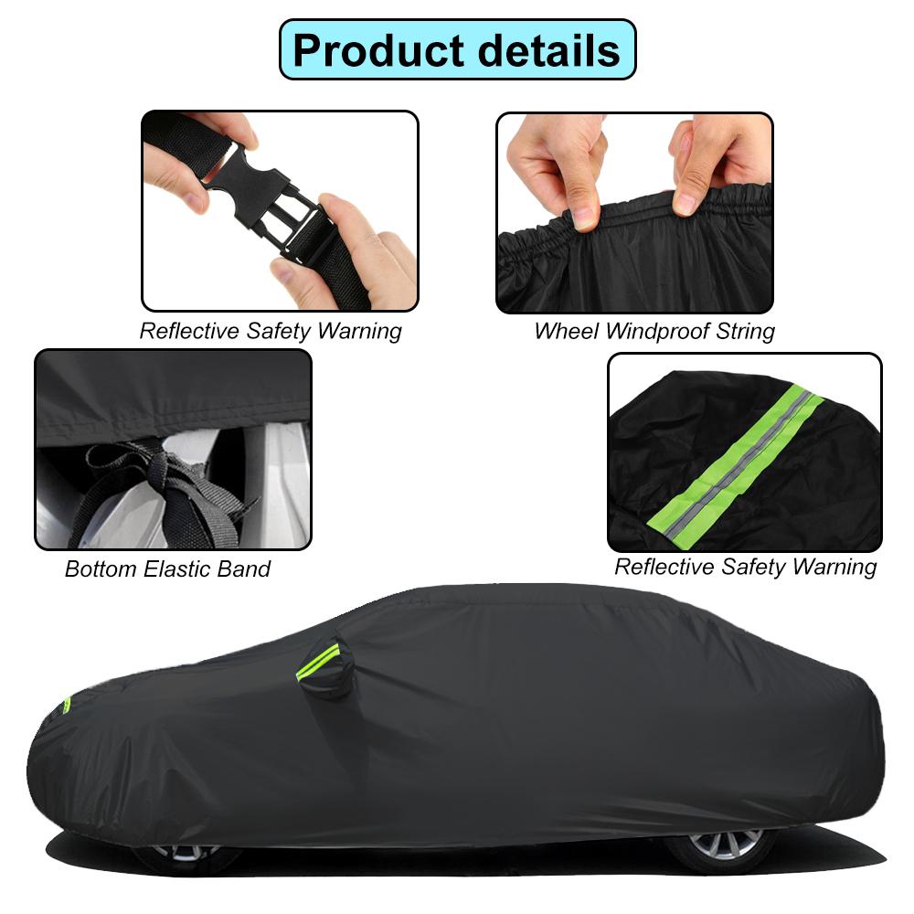 190T Universal Full Black Auto Car Covers Outdoor Waterproof Sun Rain Snow Protection UV For Sedans Sunshade Covers M/L/XL/XXL