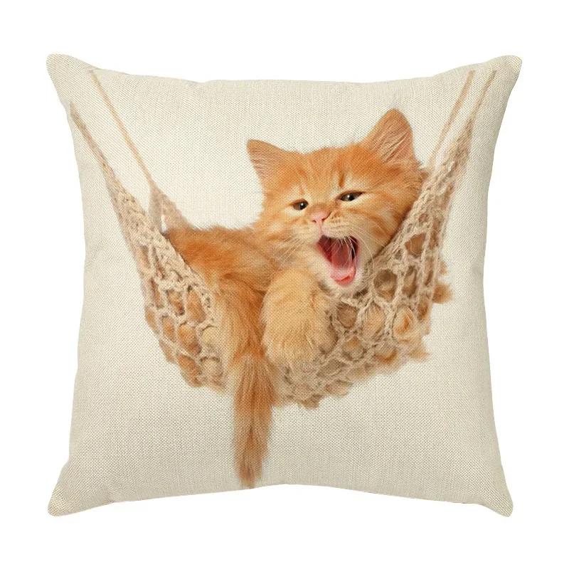 

45x45см Милая декоративная наволочка на подушку с мордочкой кошки для дивана, винтажная, для дома, диванная, льняная 16x16Inch