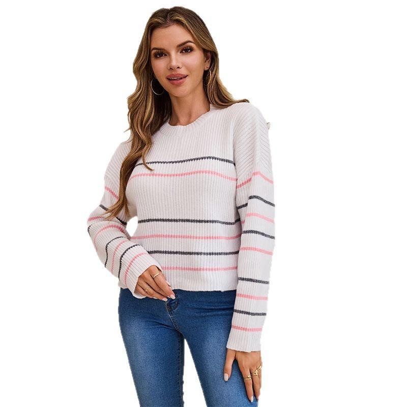 

Весенний новый универсальный полосатый вязаный свитер, элегантный женский свитер-пуловер L