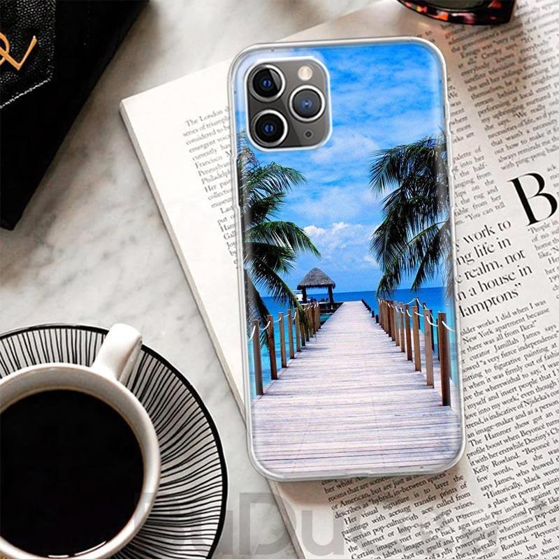 Summer Beach Sunset Sea Palm Tree Cover For iPhone 16 15 14 13 12 11 Pro Max Apple Phone Case X XS 7 Plus 8 + Art Customized Pri