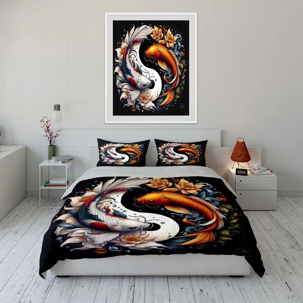 Yin Yang Koi Fish Decor Set Multiple Sizes Kid'S And Adults' Bedroom Exquisite 3Pc Bedding Set, Gift