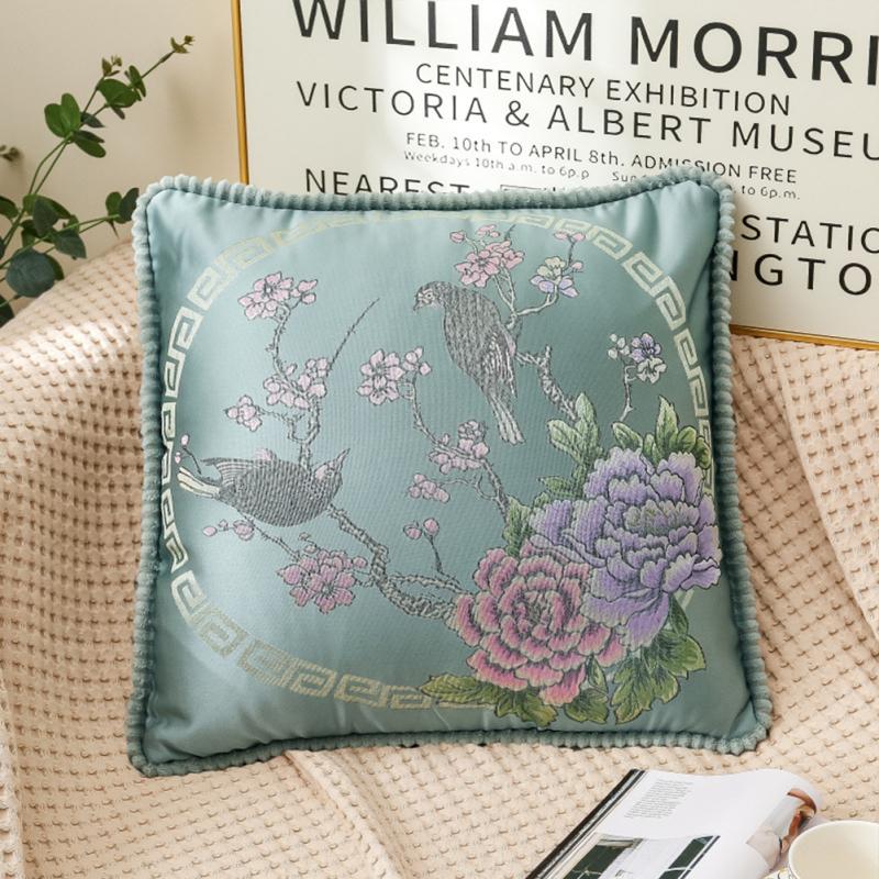 Floral Decorative Pillow Cases Embroidered Jacquard Throw Pillow Cushion Cover For Living Room Decor