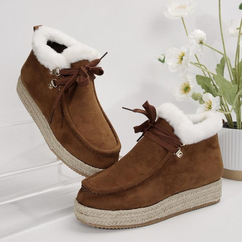 Large size snow boots for women's autumn and winter new wind velvet thickened warm hemp rope bottom short boots for women