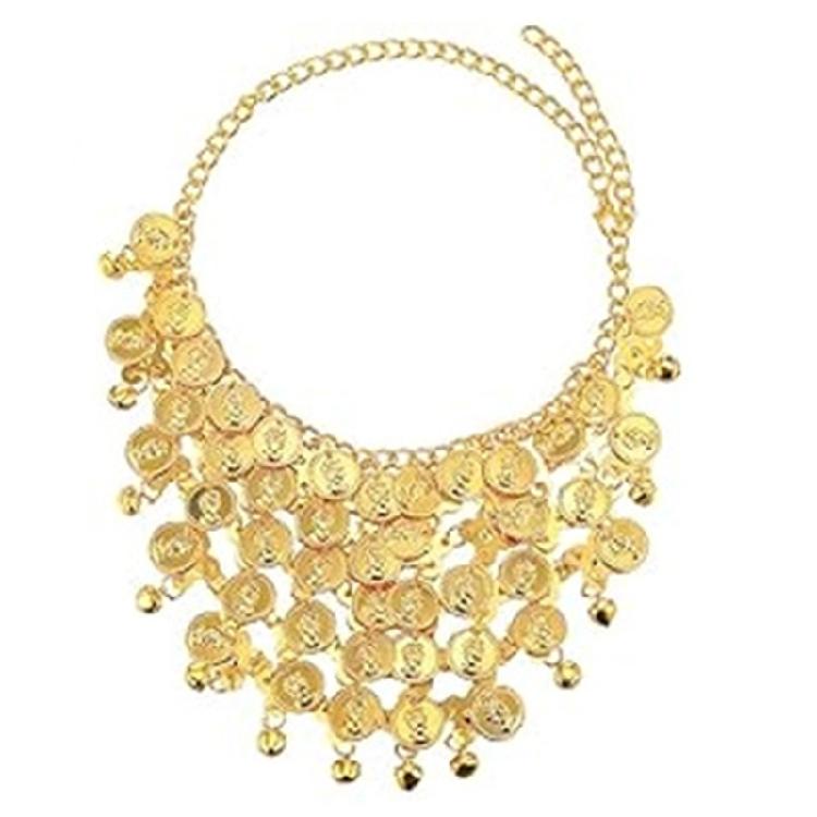 Womens Belly Dance Accessories Set with Hip Scarf Wrap Gold Coin Headband Belly Dance Necklace Earrings and Bracelets