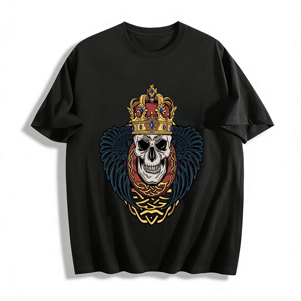 Dark Royal Skull Print Trendy Casual Top for Edgy Style Pure cotton T-shirt XXS