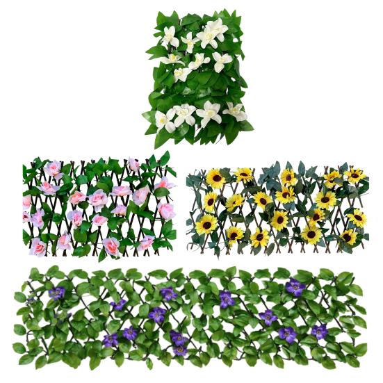 Expandable Artificial Flower Privacy Fence UV Resistant Fake Floral Ivy Screen Wall Panels Indoor Outdoor Garden Faux Greenery Backdrop Decoration