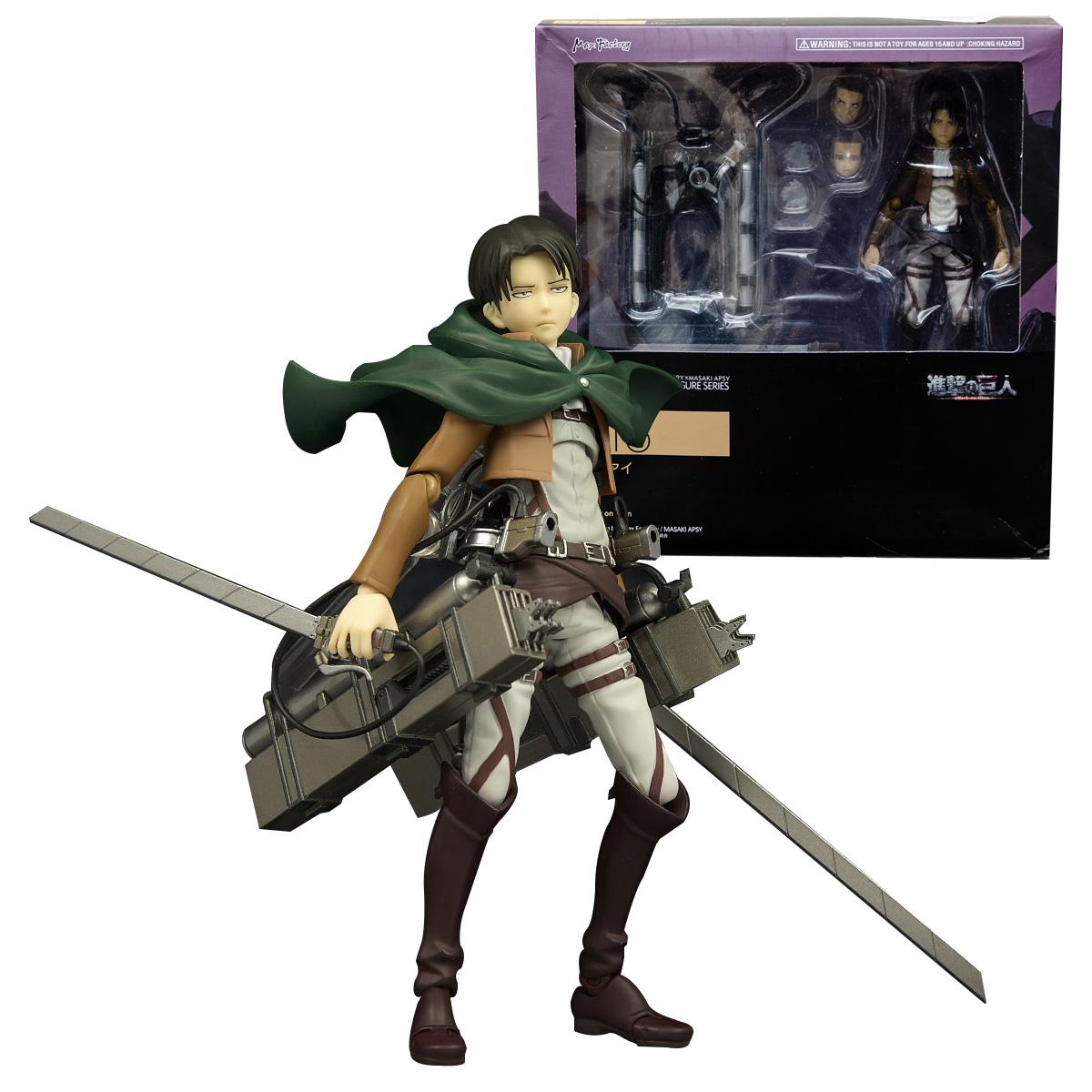 

Anime Figure Attack On Titan Levi Ackerman Standing Holding Sword Detachable Model Toy PVC Collection Desktop Ornaments 14CM With box
