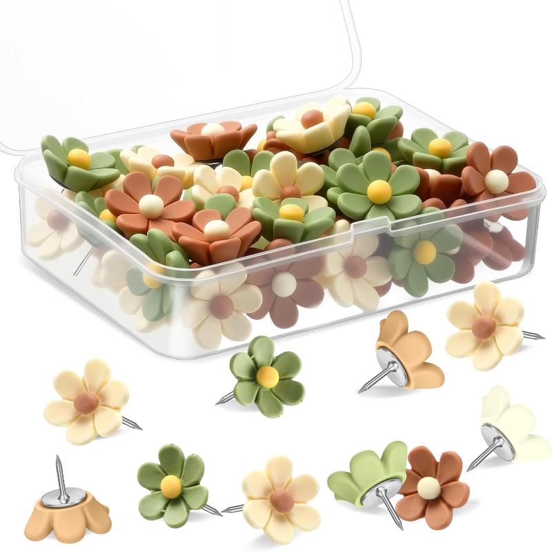 New Floral Pushpins - Decorative Resin Flower Thumbtacks For Photo Walls & Office Supplies