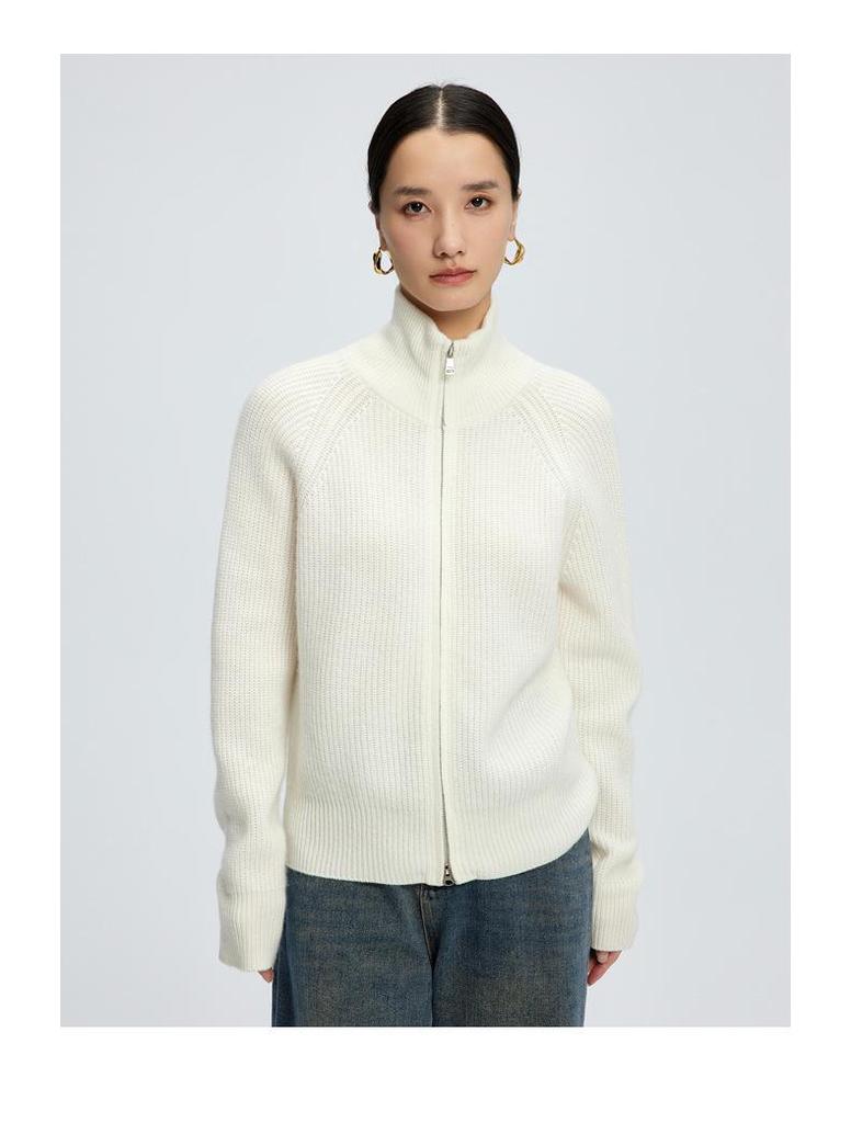 Women's Cashmere Zipper Cardigan - Long Sleeve, Short Jacket, Lapel Sweater, Loose Raglan Sleeve, Casual Thick Outerwear