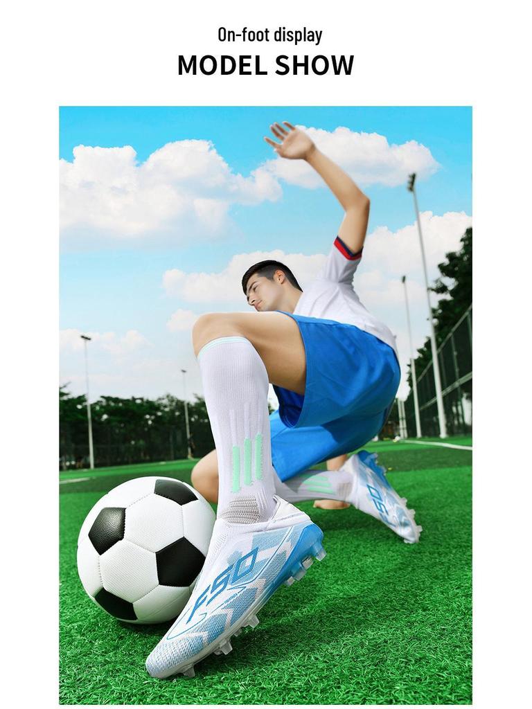 New Authentic Men’s & Women’s Laceless Soccer Shoes - AG Long Spikes for Youth Grass Training