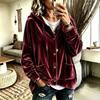 Women Solid Color Button Hooded Velvet Long Sleeve Casual Cardigan Coat