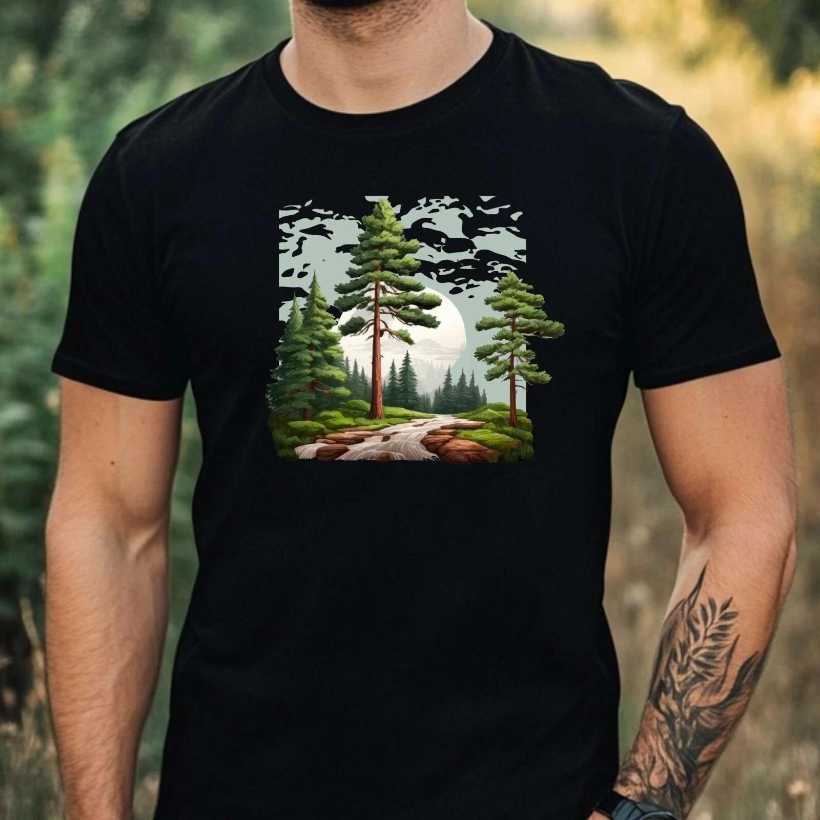 T-Shirt Herren Wald Motiv Baumwolle Größe XS bis 5XL L
