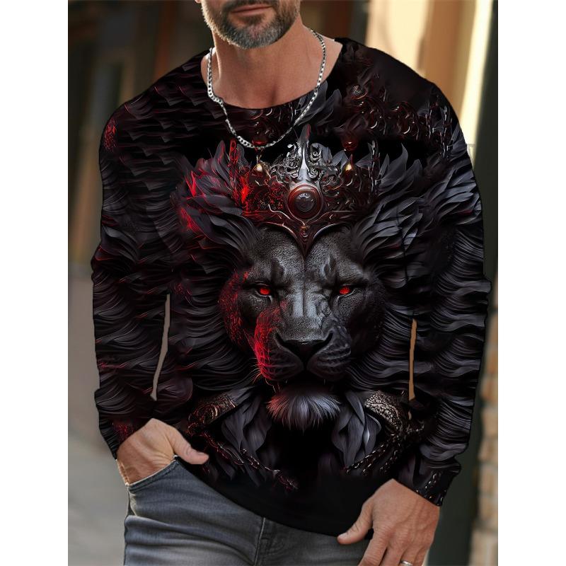Fashion Lion Graphic 3D Full Print Clothing Vintage Men Long Sleeve T-shirt for Men Casual Top Fashion Trackwear Lion Animal