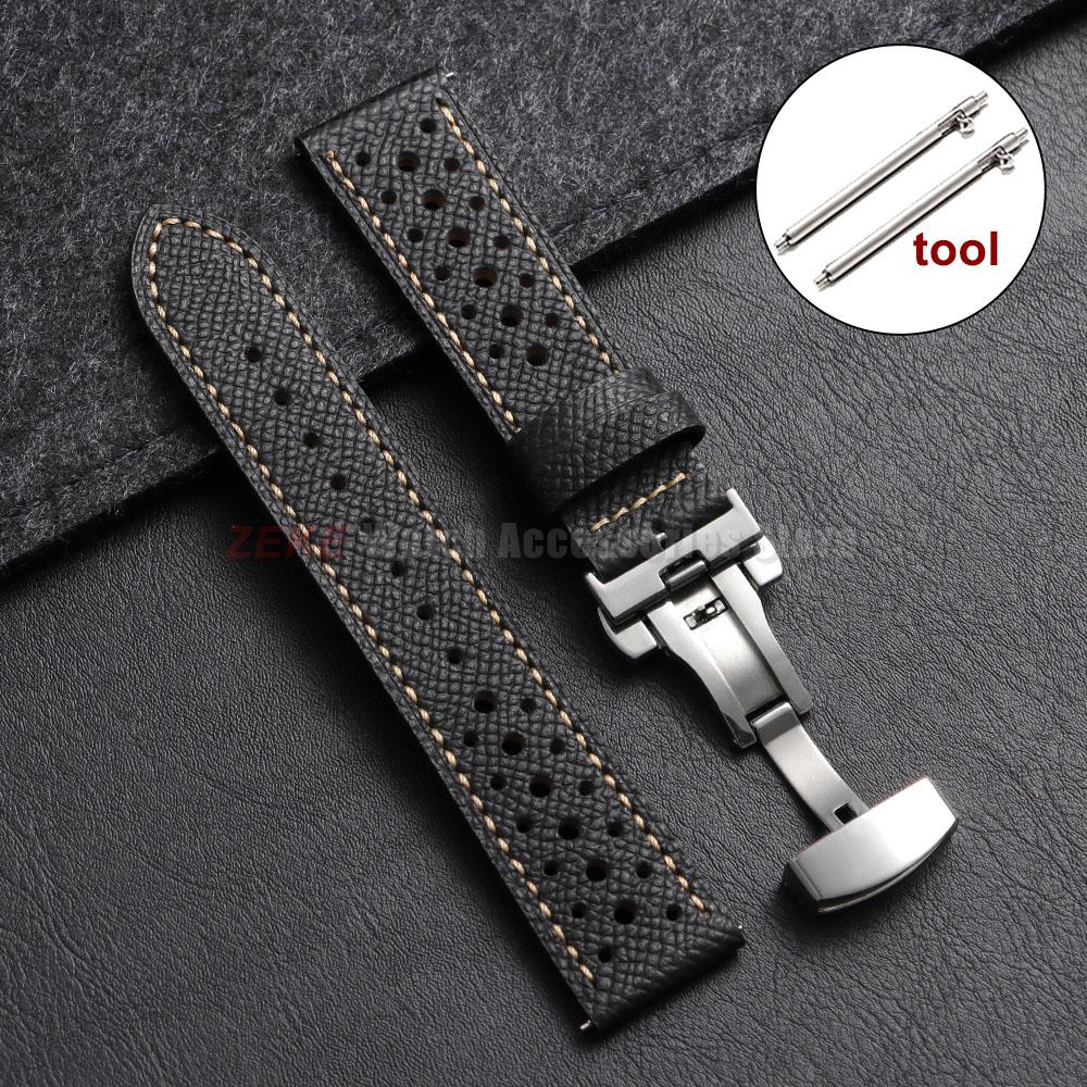 Vintage Handgefertigtes Leder Uhrenarmband 18mm 20mm 22mm für Seiko Atmungsaktives Poröses Rindsleder Uhrenarmband Faltschließe Armband Gürtel