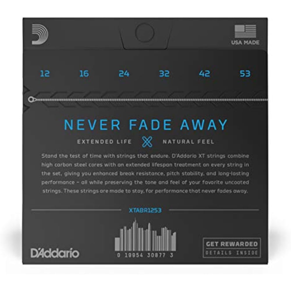 D'Addario Daddario Acoustic Guitar Strings XT Coated Strings 80/20 Bronze Light .012-.053 XTABR12...