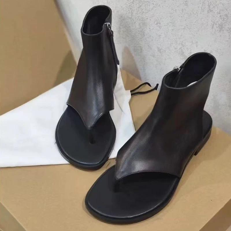

Sheepskin version~ Korean niche clip-toe herringbone cool boots women s 2025 summer open-toed flat-bottomed short boots sandals 40 чорний