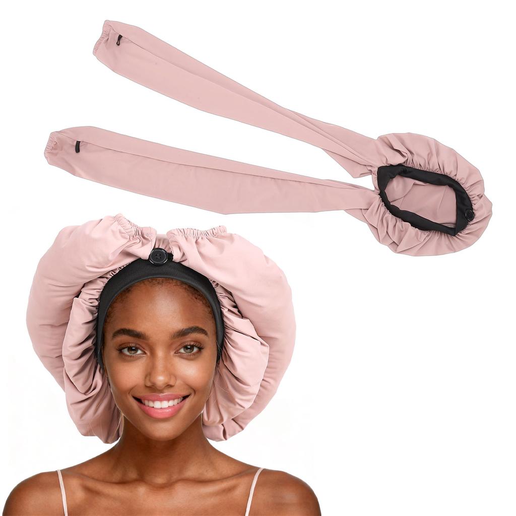 Long Hair Bonnet for Night Sleep 2 in 1 Soft Breathable Elastic Liner Dreadlock Braid Bonnet Pink