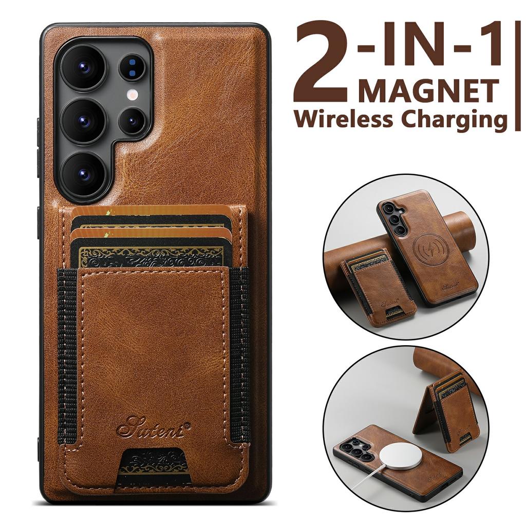 SUTENI H17 For Samsung Galaxy S25 Ultra Magnetic Case Card Slots Leather + TPU Kickstand Phone Cover