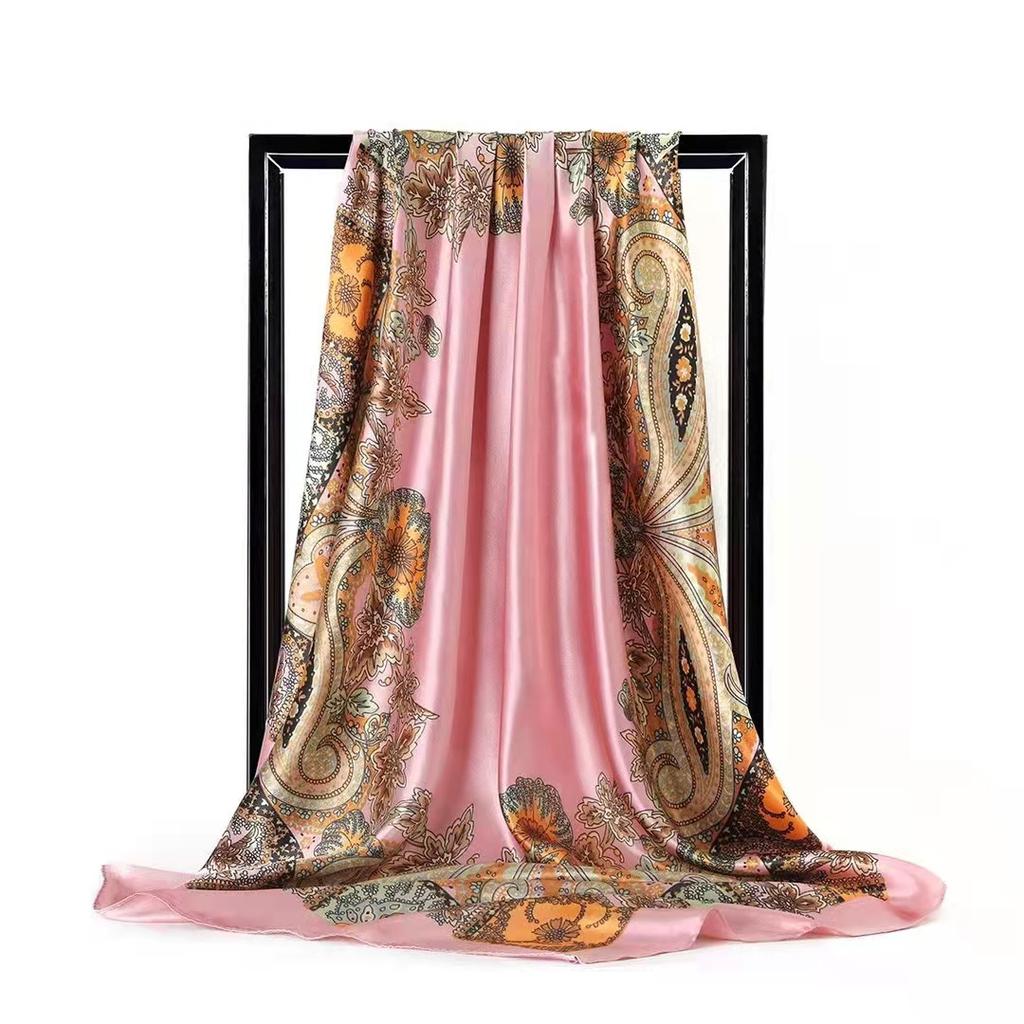 Cashew Flower Satin Square Scarf, Summer Silk Scarf, Thin Shawl, Amazon Foreign Trade Headscarf, Scarf