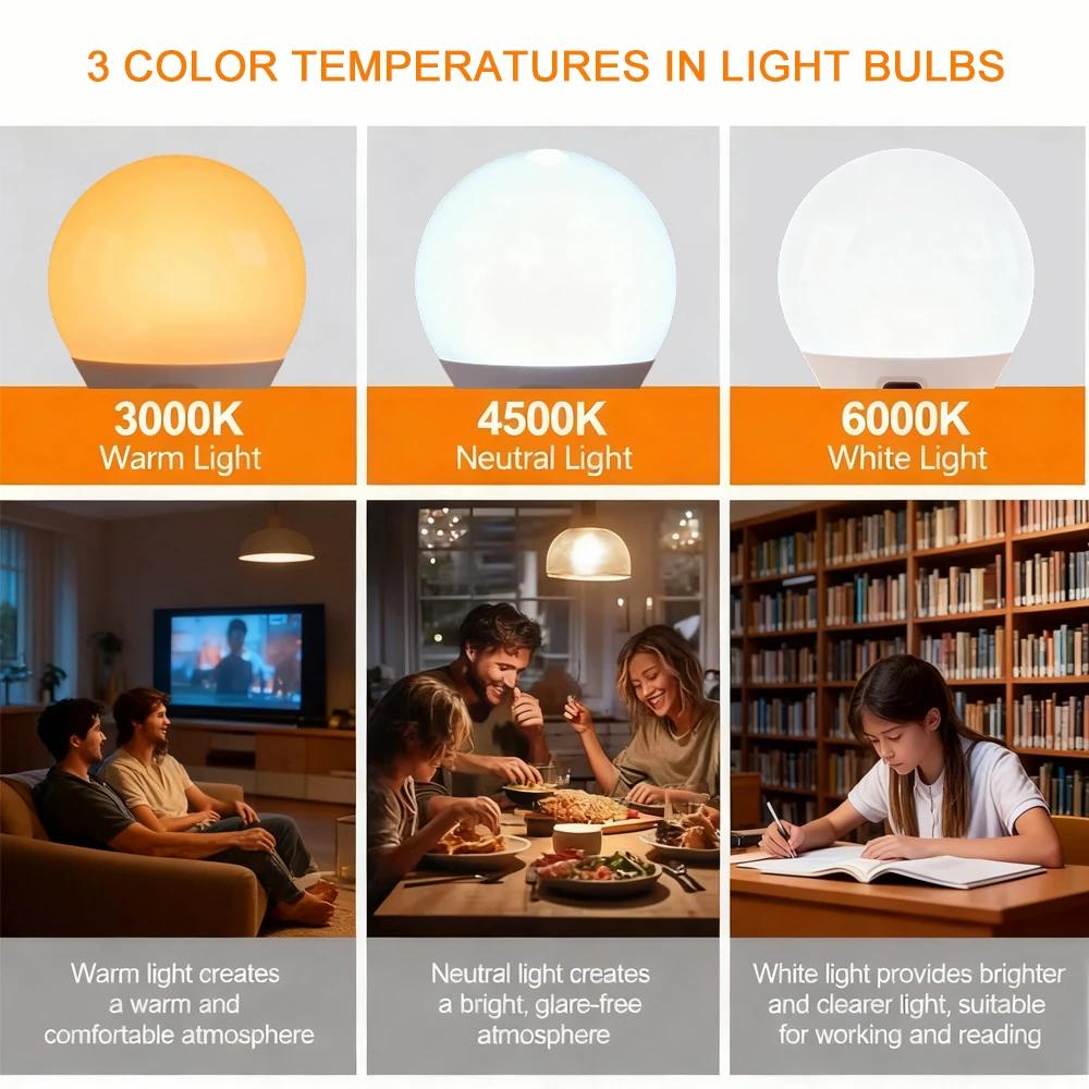 E27 Wireless RGB/CW Stepless Dimming USB Rechargeable Light Bulb with Remote Control Battery-Powered Light Bulb Dimmable/Timer