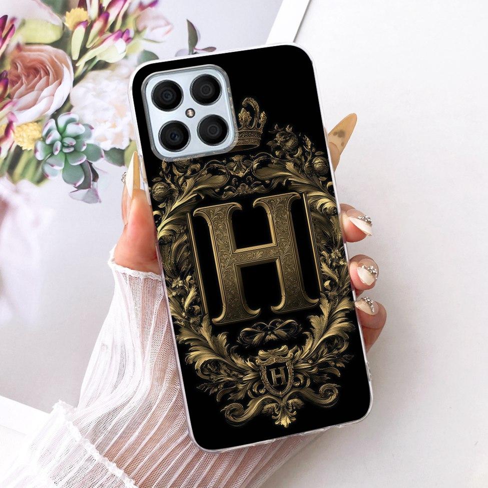 For Honor X8 4G Case Transparent Luxury Crown A-Z Letters 2D Flat Pattern Soft Phone Casing For Honor X8 TFY-LX1 TFY-LX2 TFY-LX3