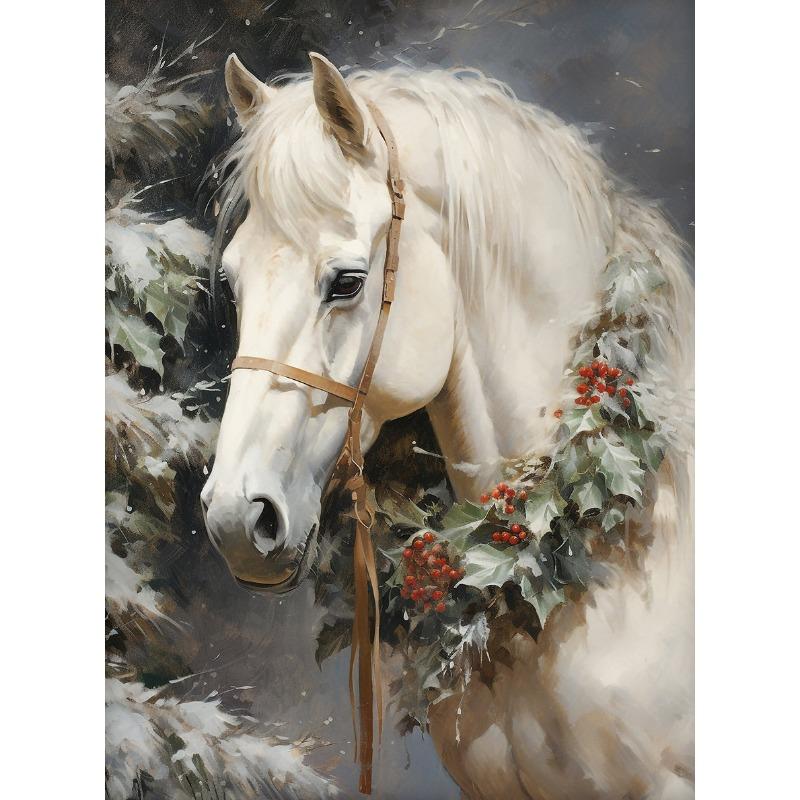 Christmas Holiday Horse Bunny Winter Landscape Church Barn Poster and Prints Painting Wall Pictures for Living Room Home Decor