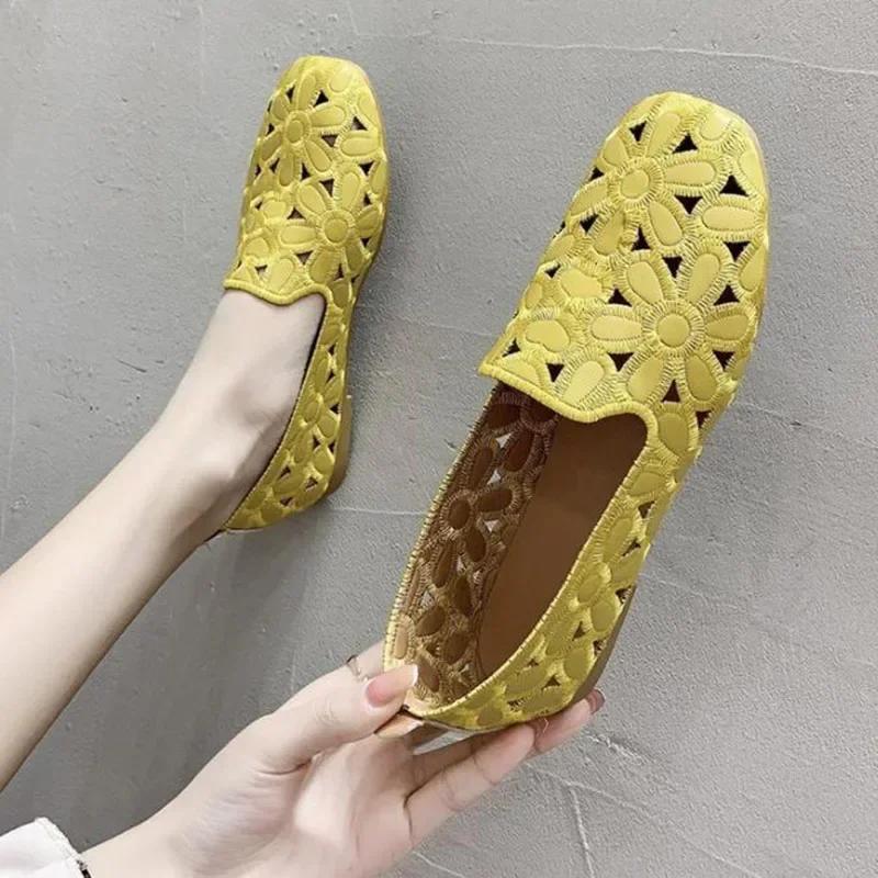 Fashion Women Flats Slip on Loafers Foldable Flats for Women Square Toe Single Shoes Hollow Out Fashion Party Casual Fashion Woman Shoes